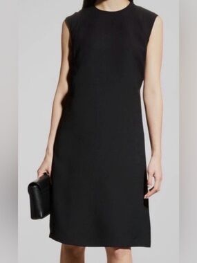 Lafayette 148 Black Wool Silk Keyhole Shift Dress Size M